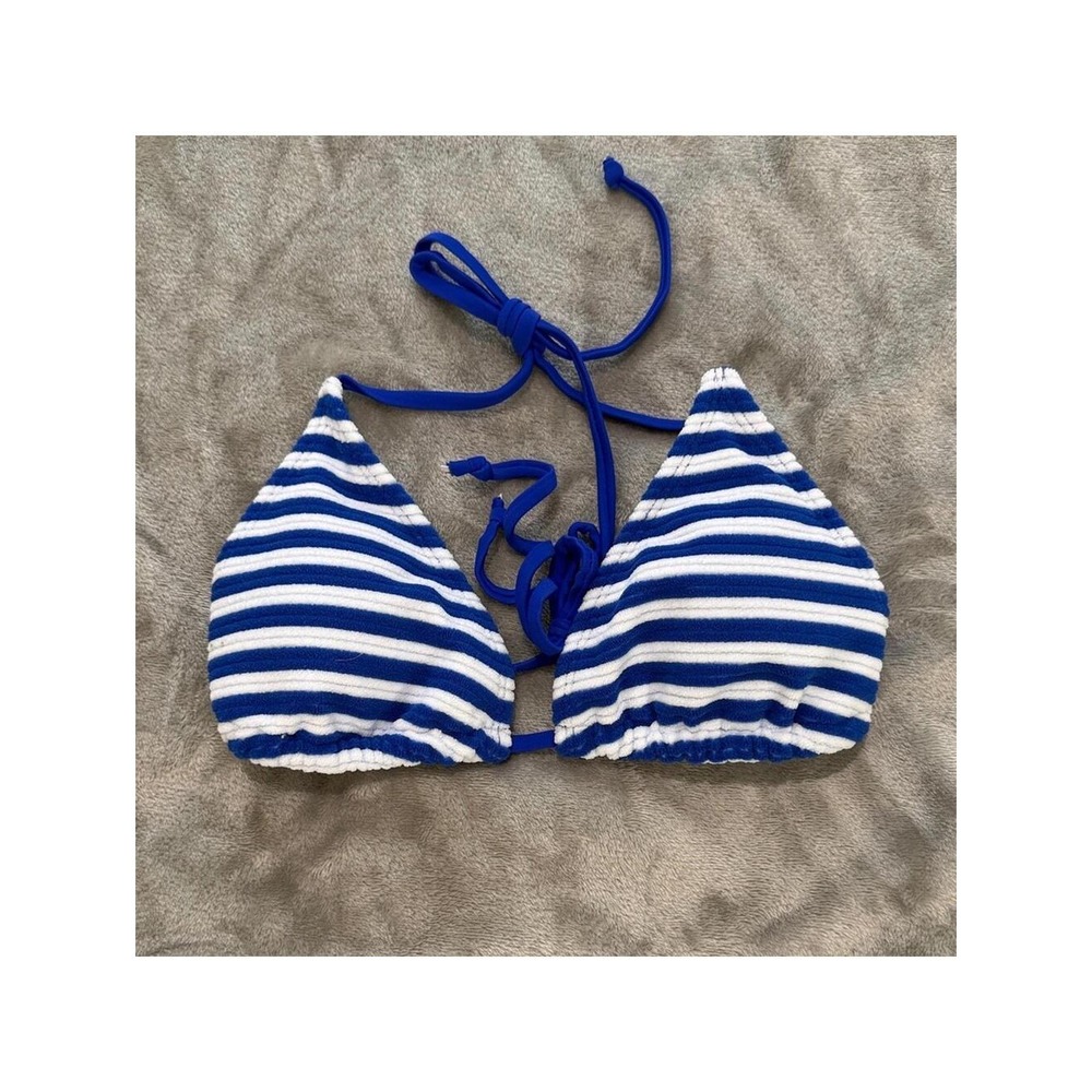 Striped Blue & White Triangle Bikini Top - Women